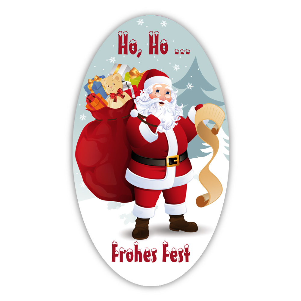 Weihnachtsaufkleber Ho, Ho Ho Frohes Fest oval 35 x 60 mm, 100 Stück 
