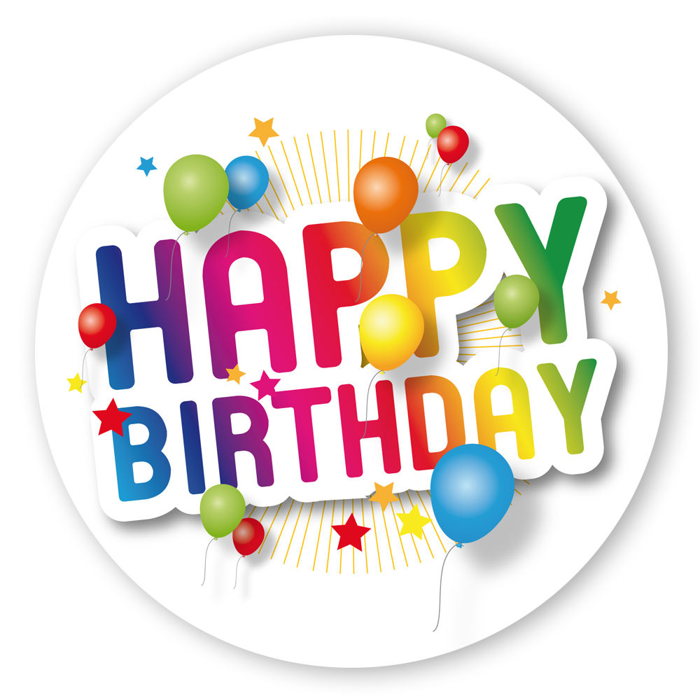 Geschenk-Aufkleber Happy Birthday mit Luftballons rund Ø 30mm PE-Folie 100 Stück - Aufkleber-Shop
