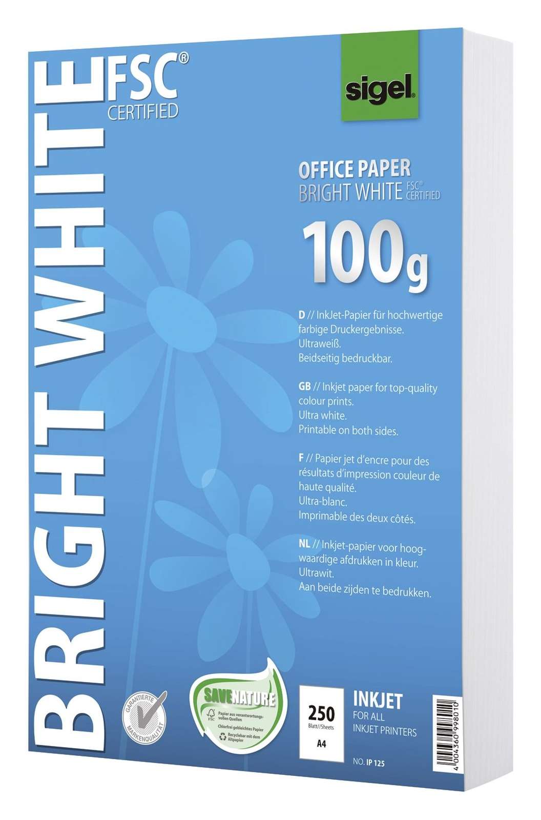 Sigel Bright White Office Paper - 67.6 Lbs, A4, 500 Sheets, Ultra White Inkjet Paper