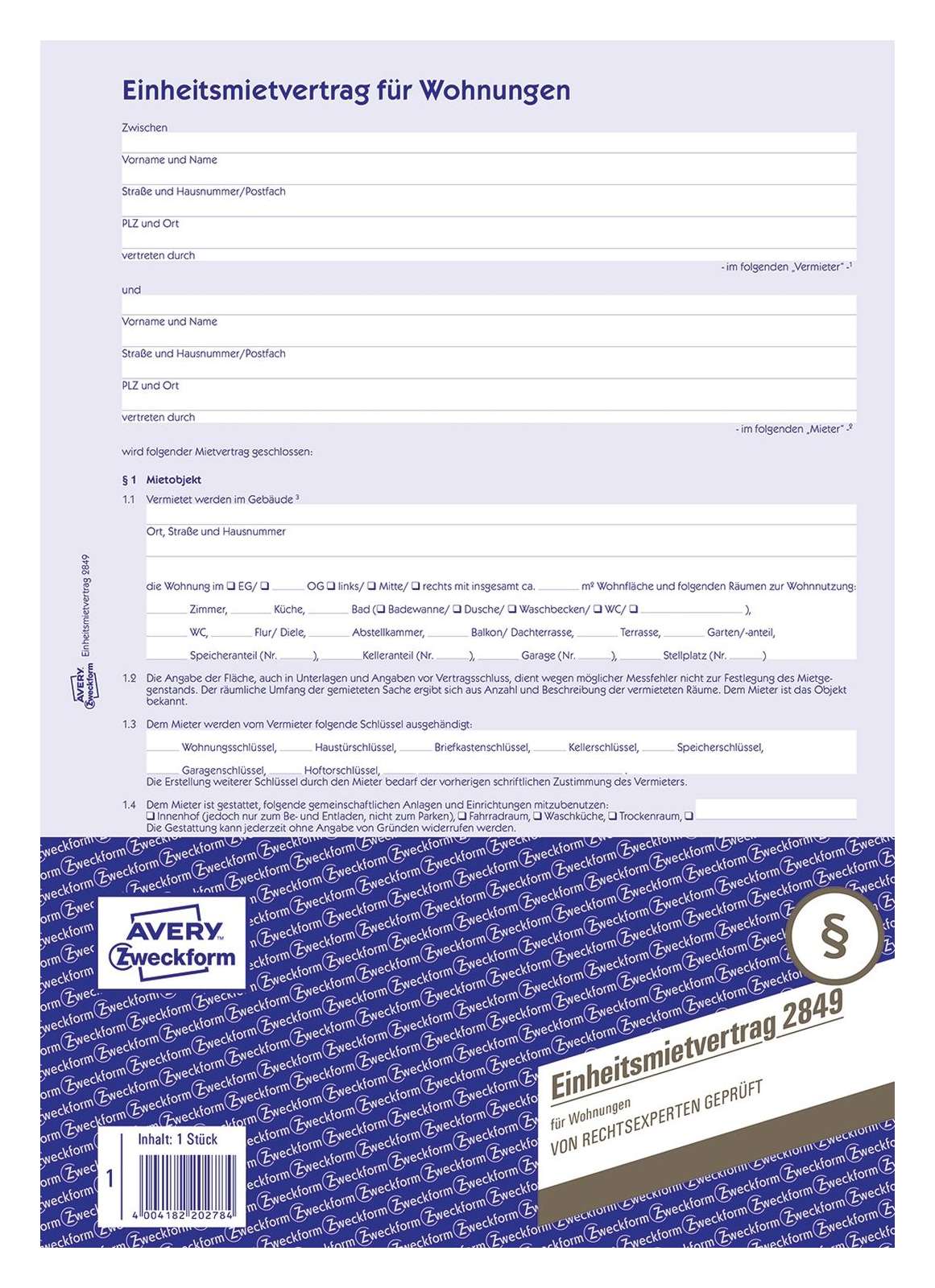 Avery Zweckform® 2849 Einheitsmietvertrag für Wohnungen, DIN A4, mit