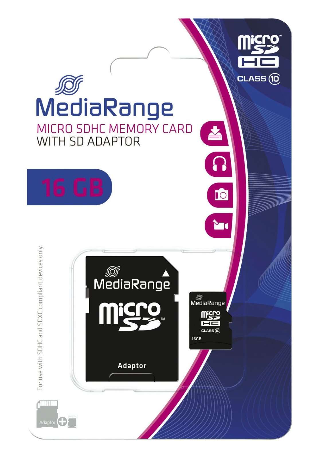 MediaRange Micro SDHC Speicherkarte 16GB Klasse 10 mit SDKarten