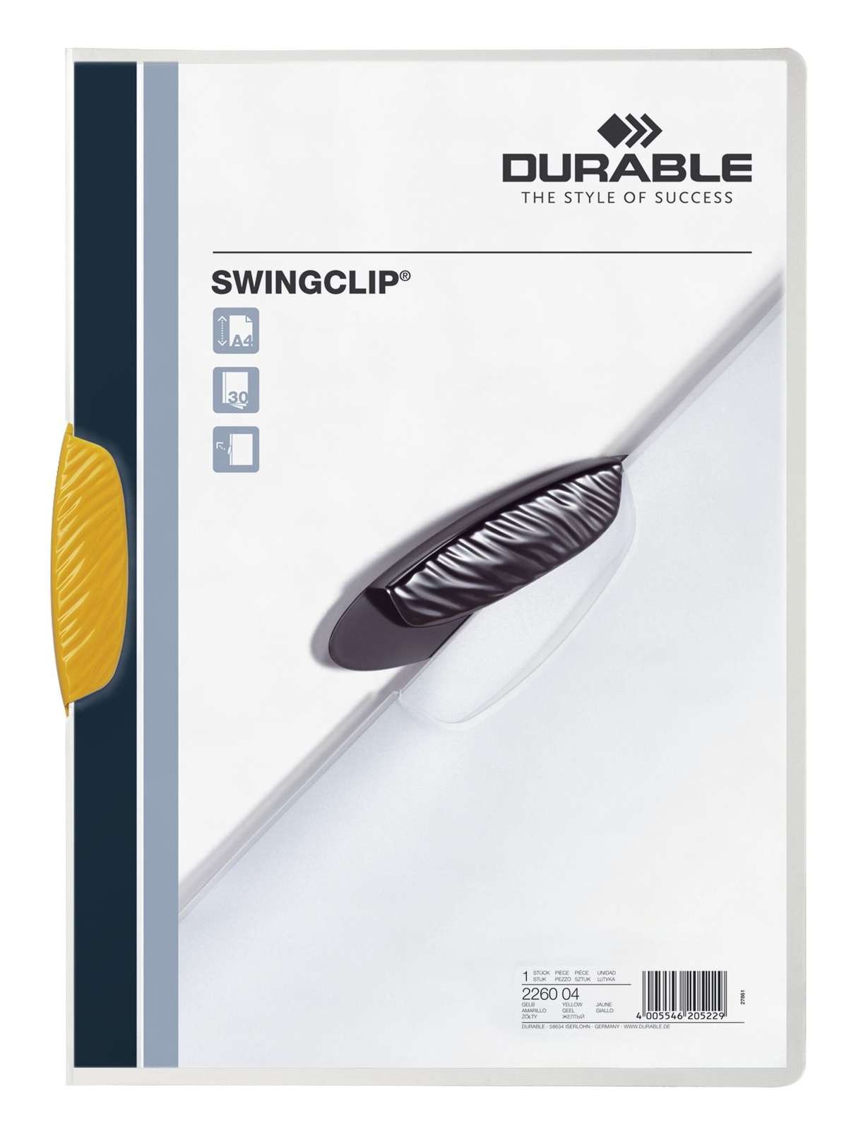 Classeur à Levier Swingclip – Format A4, 30 Feuilles, Couverture Polypropylène Transparente, Levier Elliptique