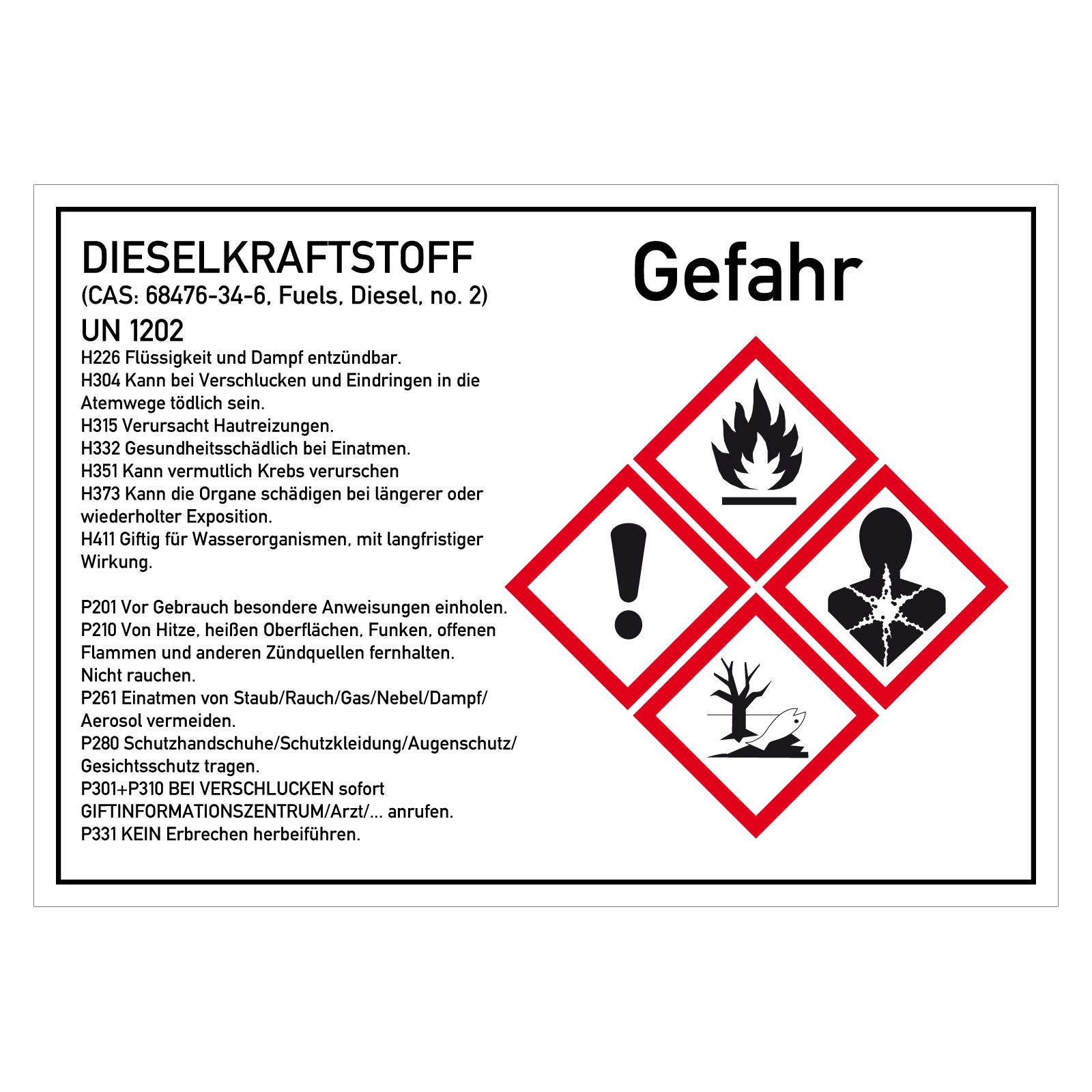 GHS-Kraftstoffetikett Dieselkraftstoff UN1202 - Aufkleber-Shop