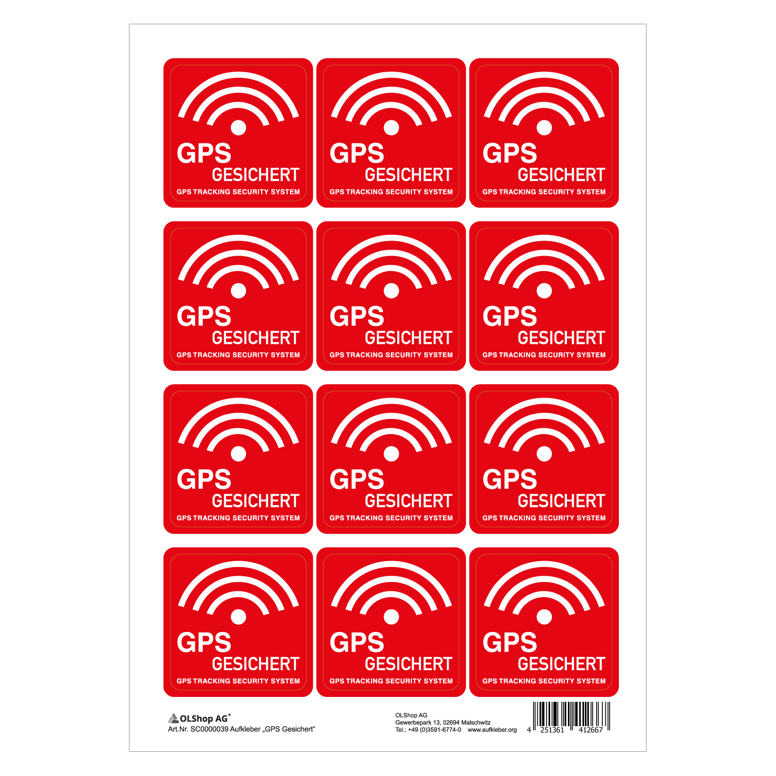 Aufkleber GPS Gesichert 40 X 40 Mm 12 Stk 3 84
