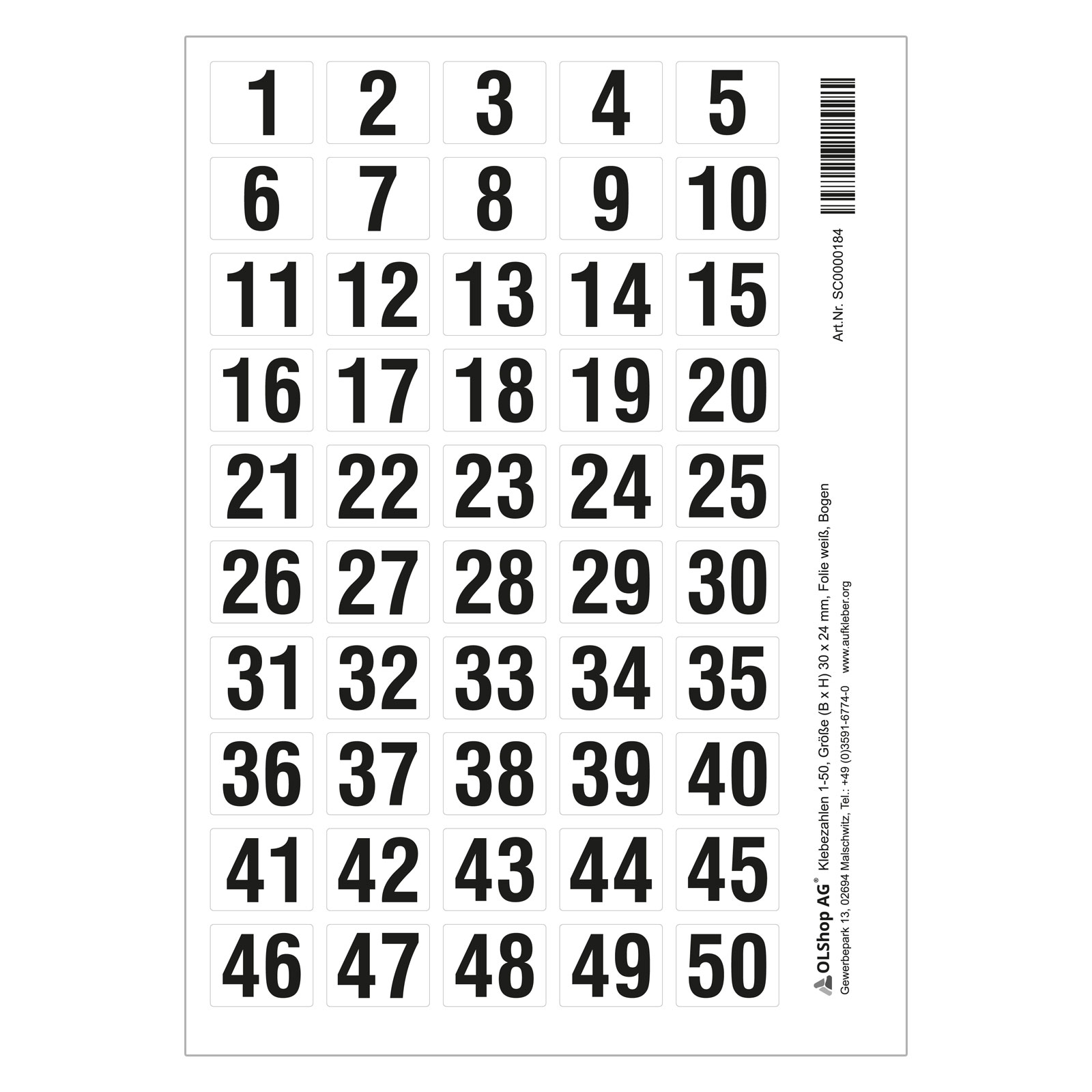 selbstklebende Ziffern fortlaufend 1 - 200 - Aufkleber-Shop