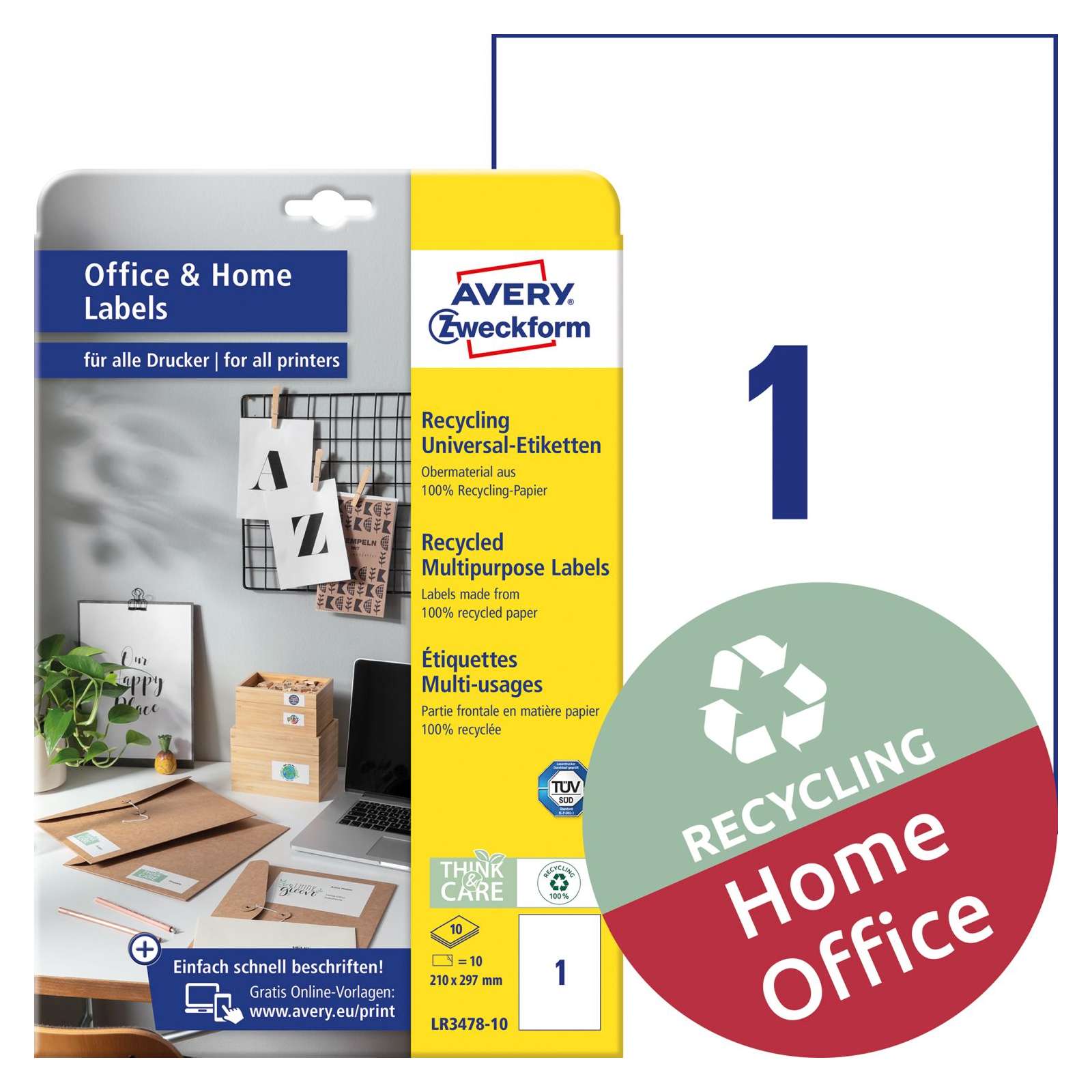 AVERY Zweckform LR3478-10 - Etiquetas De Reciclaje (10 Etiquetas De