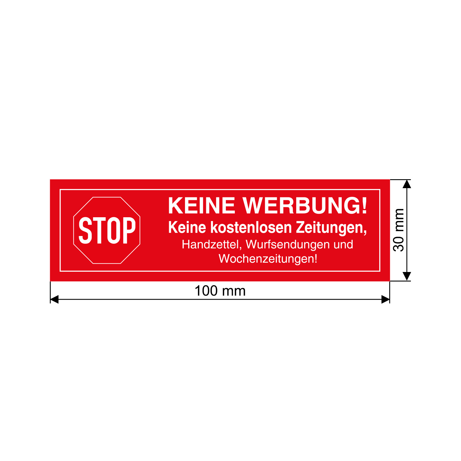 Aufkleber Stop Keine Werbung! 100 x 30 mm