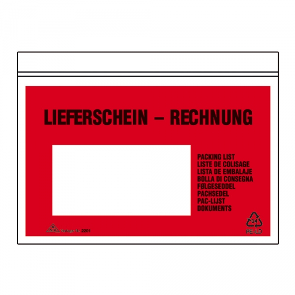 RNKVERLAG LIEFERSCHEIN Taschen DIN C6 - 100 Stück Rot/schwarz Selbstklebend