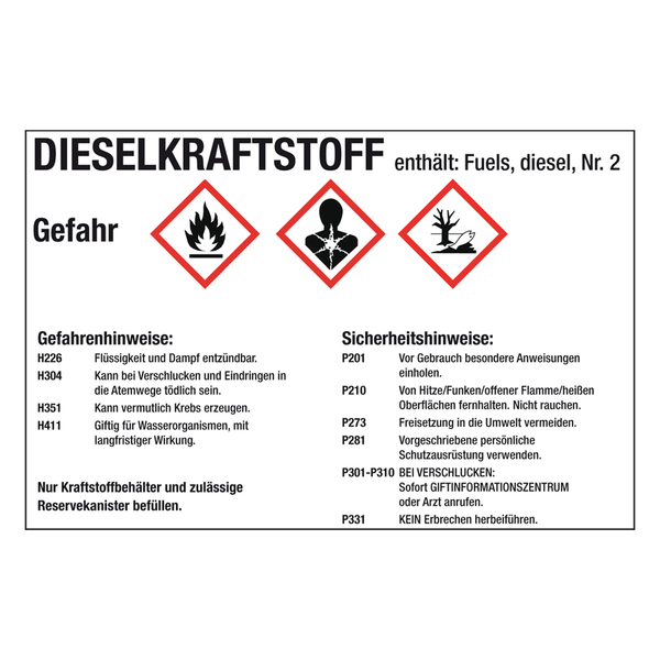 Etikett Diesel-Kraftstoff für ortsfeste Tanks 21.3501 