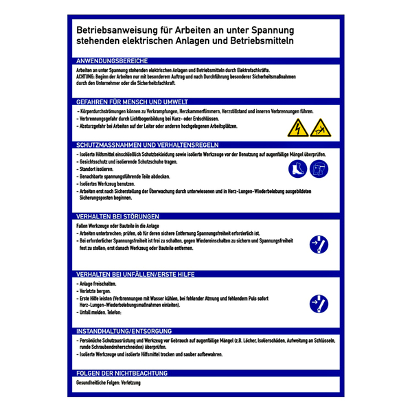 Anweisung für Arbeiten an unter Spannung stehenden elektr. Anlagen und ...