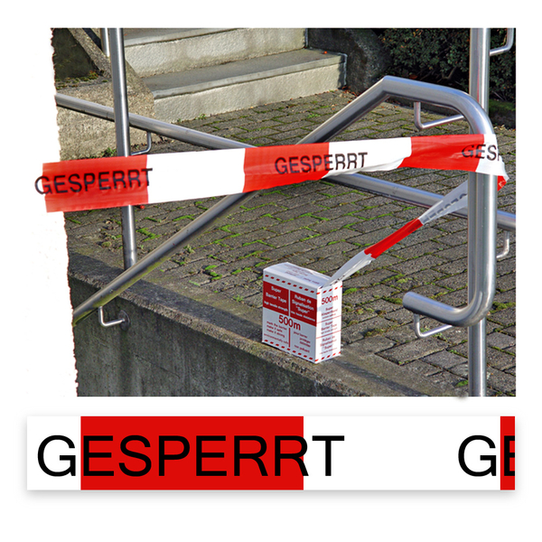 Absperrband Regal gesperrt, rot/weiß geblockt, Polyethylen, 80mm, 500m/Rolle,  500 m