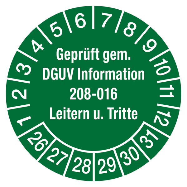 Prüfplakette gepr.gem 100 Stk. DGUV Information 208-016 Leitern & Tritte Ø30mm 