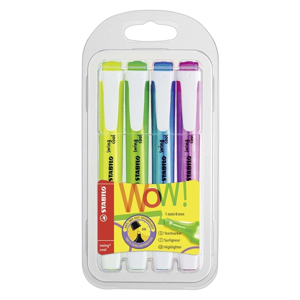 Stabilo Textmarker swing cool - Kunststoffetui mit 4 Stiften