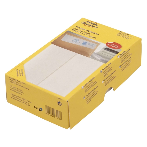 Avery Zweckform 3440 Frankier-Etiketten - doppelt, 163 x 43 mm, 500 Stück