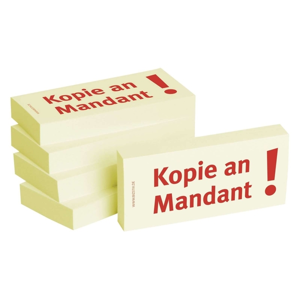 Haftnotizen "Kopie an Mandant" - 75 x 35 mm, 5x 100 Blatt