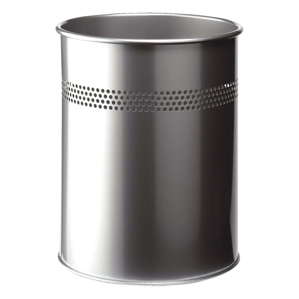 DURABLE Papierkorb METALL, rund, 15 Liter, metallic silber