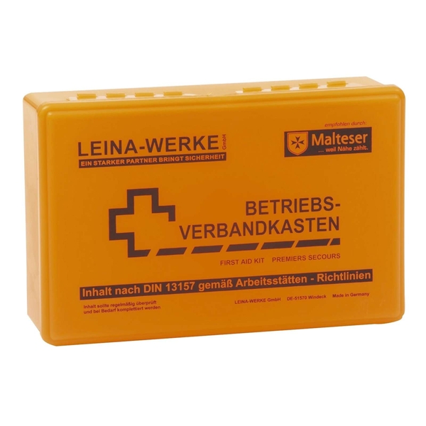 Leina-Werke Betriebsverbandkasten Klein (DIN 13157, Mit Wandhalterung,  Orange)