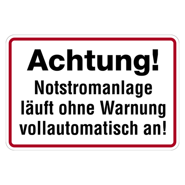 Hinweisschild Achtung! Notstromanlage - Aufkleber-Shop