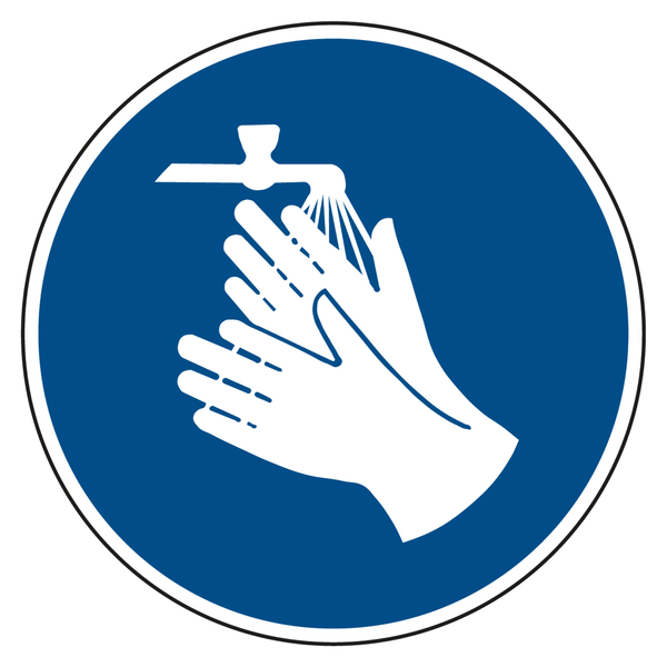 Gebotszeichen 15 x 15 cm selbstklebend Etikett auf PP Folie rückstandslos entfernen leicht ablösbar 1 x Aufkleber M011 Hände waschen 