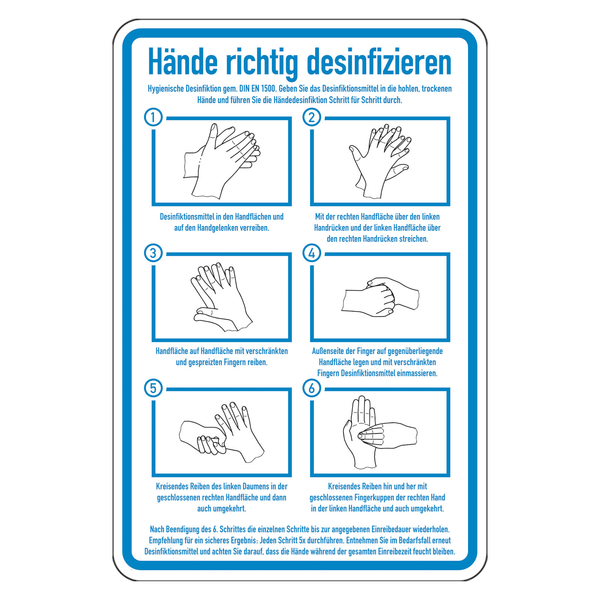 Aufkleber PVC-Schild ANLEITUNG »Hände richtig desinfizieren« 