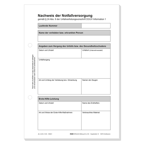 Verbandbuch: Unfallbuch Din A4 zur Dokumentation von Erste-Hilfe