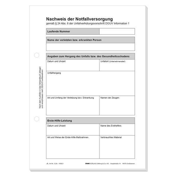 RNK Erste Hilfe Meldeblock nach DGUV Vorschrift 1 und DSGVO, DIN A5, 50  Blatt/Block - Aufkleber-Shop