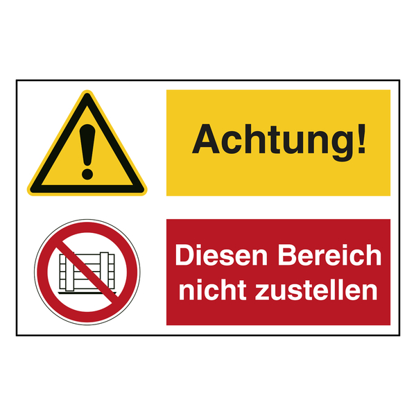 Hinweisaufkleber Ladezone "Achtung! / Diesen Bereich nicht zustellen" mit Symbolen nach ASR A1.3, DIN EN ISO 7010