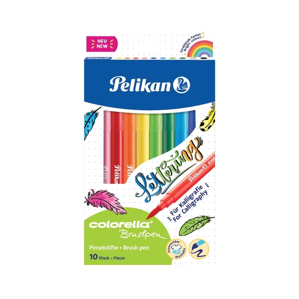PELIKAN Fasermaler Colorella Brushpen - 10 Farben, 0,8 - 8 mm, sortiert