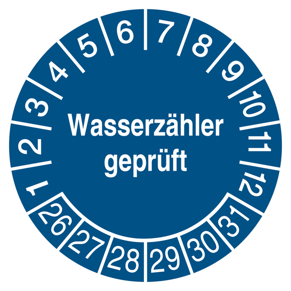 Prüfplakette Wasserzähler geprüft Blau