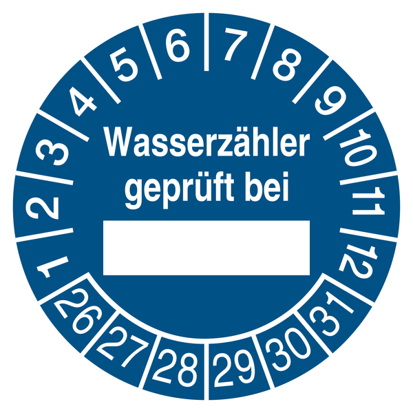 Prüfplakette Wasserzähler geprüft bei Blau