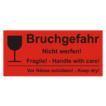 Paketaufkleber Bruchgefahr, Rot, Folie, 136 x 63 mm, 500 Stück/Rolle