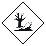 Gefahrzettel, Gefahrgutaufkleber Umweltgefährdende Stoffe, Fisch und Baum Schwarz, Folie, 100 x 100 mm, 500 Stück/Rolle