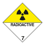 Gefahrzettel Placards Klasse 7D Radioaktive Stoffe Strahlensymbol Schwarz mit Zusatztext RADIOACTIVE Folie 250 x 250 mm Einzeletikett