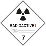 Gefahrzettel Placards Klasse 7A Radioaktive Stoffe Strahlensymbol Schwarz mit Zusatztext RADIOACTIVE I Folie 250 x 250 mm Einzeletikett