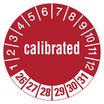 Pr&uuml;fplaketten rot &Oslash; 30 mm "calibrated" 2026 - 2031 aus PVC-Folie 10 St&uuml;ck/Bogen
