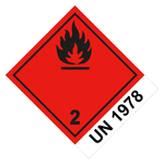 Gefahrzettel Gefahrgutaufkleber Klasse 2.1 Entzündbare Gase mit UN 1978 Flamme Schwarz