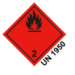 Gefahrzettel Gefahrgutaufkleber Klasse 2.1 Entzündbare Gase mit UN 1950 Flamme Schwarz