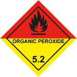 Gefahrzettel, Gefahrgutaufkleber Klasse 5.2 Organische Peroxide, Flamme Schwarz mit Zusatztext ORGANIC PEROXIDE, in verschiedenen Größen und Materialien
