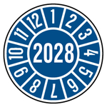 Jahresprüfplaketten blau Ø 35 mm Jahr 2028 aus PVC-Folie 10 Stück/Bogen