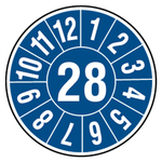 Jahresprüfplaketten blau Ø 40 mm Jahr 2028 aus PVC-Folie 10 Stück/Bogen