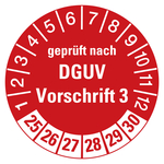 Prüfplaketten rot Ø 30 mm "geprüft nach DGUV Vorschrift 3" 10 Stück/Bogen