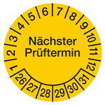 Pr&uuml;fplakette N&auml;chster Pr&uuml;ftermin Gelb &Oslash; 60 mm