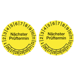 Prüfplaketten gelb Ø 100 mm "Nächster Prüftermin" 2026 - 2031 aus PVC-Folie 2 Stück/Bogen