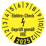 Jahresprüfplaketten gelb Ø 30 mm "Elektro-Check Geprüft gemäß VDE" aus PVC-Folie 10 Stück/Bogen