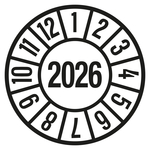 Jahresprüfplaketten weiß Ø 35 mm Jahr 2026 aus PVC-Folie 10 Stück/Bogen
