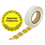 Pr&uuml;fplakette N&auml;chster Pr&uuml;ftermin Jahr 2028 Gelb Folie &Oslash; 30 mm 1000 St&uuml;ck/Rolle