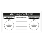 Grundplakette "Wartungsnachweis Geprüft am, Nächste Prüfung" Folie, 120 x 60 mm, 6 Stück/Bogen