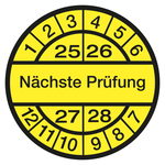 Prüfplaketten gelb "Nächste Prüfung" 10 Stück/Bogen, in verschiedenen Größen