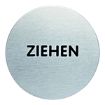 Türschild Piktogramm "ZIEHEN" Edelstahl gebürstet selbstklebend Ø 65 mm