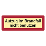 Feuerwehrzeichen Aufzug im Brandfall nicht benutzen DIN 4066 Folie langnachleuchtend 210 x 74 mm Einzeletikett